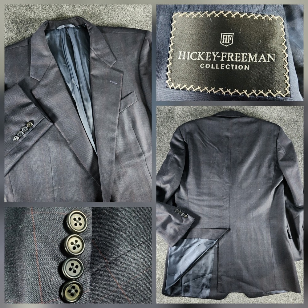 Hickey Freeman Collection Canterbury Navy Glen Plaid Wool Blazer Mens 42L